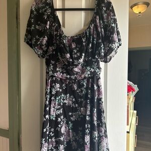 Zenobia Black and Purple Floral Midi Dress